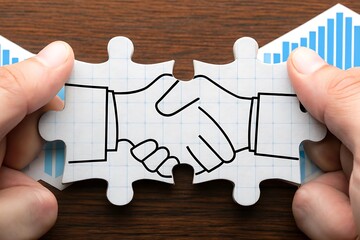 Business Partnership Concept Jigsaw Puzzle Pieces Showing Handshake