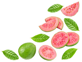 sliced guava isolated on white background. clipping path
