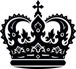 Ornate king crown silhouette isolated on white background.
