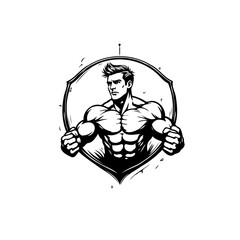 Powerful physique illustration, strong man with a muscular body inside frame