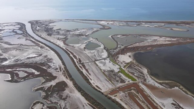 Footage of shallow lakes and deltas formed on the seashore, where rivers flow into the sea, called lagoons.