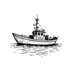 Monochrome nautical vessel drifting in a serene sea, a timeless maritime illustration