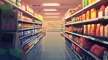 A vibrant grocery store aisle showcasing colorful packaging of various products.