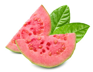 sliced guava isolated on white background. clipping path
