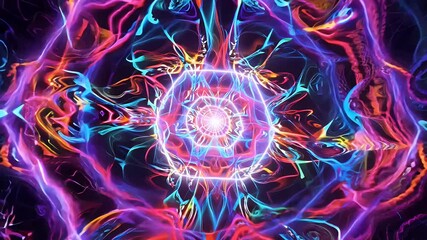 Vibrant abstract mandala with electric neon lines and fractal symmetry - Powered by Adobe