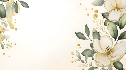 A delicate arrangement of soft white flowers and green leaves on a neutral background, creating an elegant and serene atmosphere.