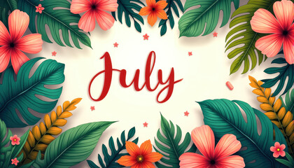 Tropical floral design featuring hibiscus and foliage for july celebrations and summer themes