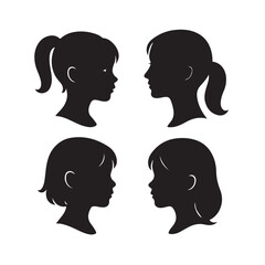 girl side profile icons silhouette set