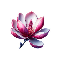 Naklejka premium Beautiful pink magnolia flower blossom isolated on black background artwork on transparent background