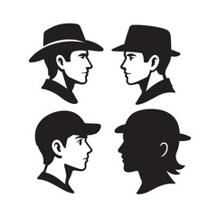 Bold hat-wearing side profile faces silhouette bundle