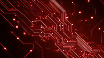 Futuristic minimalism with red backdrop and white circuit board line patterns for sleek technology aesthetic

