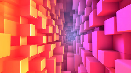 Naklejka premium A vibrant tunnel of 3D cubes transitioning from orange to pink hues, creating a visually striking abstract effect.