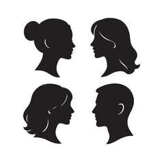 Bold woman side profile icons silhouette set