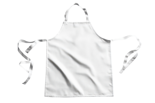 White blank kitchen apron with clean design perfectly isolated on a crisp white transparent background