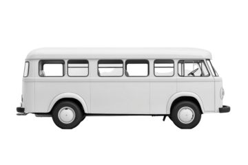 White empty bus with clean design and smooth surface isolated on a pure white transparent background