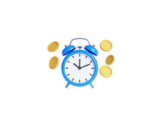 Alarm clock on white and blue background
