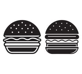 Hamburger vector icon set,burger sign and symbol,hamburgeron solid black and white color