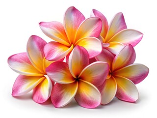 Beautiful Bunch of Pink and Yellow Plumeria Flowers on a White Background