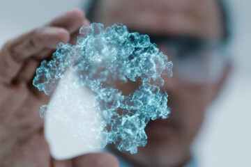 Doctor examines digital infection model with focus and precision