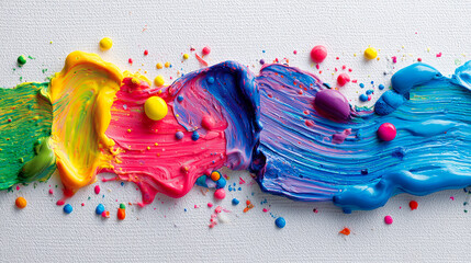 Colorful Paint Strokes and Drops on White Background