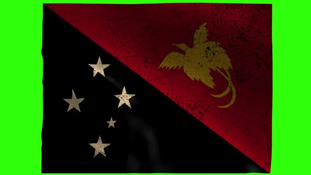 Papua New Guinea Flag Waving Animation &ndash; 4K Grunge Style on Green Screen
