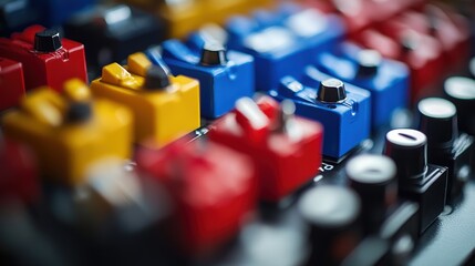 Obraz premium Colorful Abstract Red Blue Yellow Buttons Technology Closeup Macro Detail art image style photo