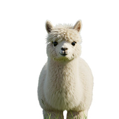 Adorable Fluffy White Alpaca Standing on Grass