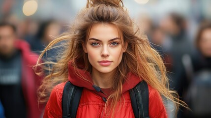 A focused image of one person, with the blurred movement of the crowd around them emphasizing their stillness.