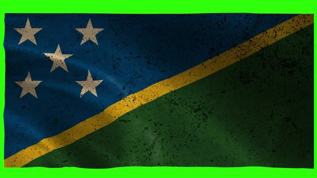 Solomon Islands Flag Waving Animation &ndash; 4K Grunge Style on Green Screen