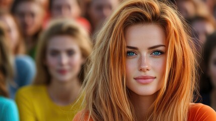 A focused portrait of one person among a blurred crowd, drawing attention to their stillness.
