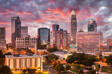 Charlotte North Carolina city skyline view USA