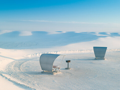 White Sands National Monument with shaded picnic tables