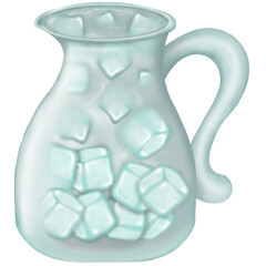 Hand drawn cute water jug and glass with ice illustration of crystal clear