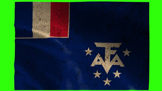 French Southern Territories Flag Waving Animation &ndash; 4K Grunge Style on Green Screen