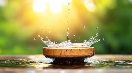 A fountain of water suspended in mid-air, frozen in motion as droplets hover around