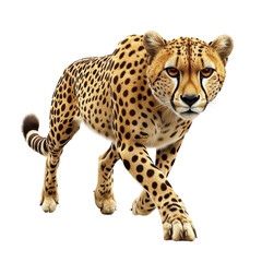 Fototapeta premium Powerful Cheetah strides gold spots on tawny fur intense gaze black on transparent background