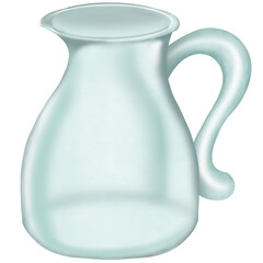 Hand drawn cute water jug and glass with ice illustration of crystal clear