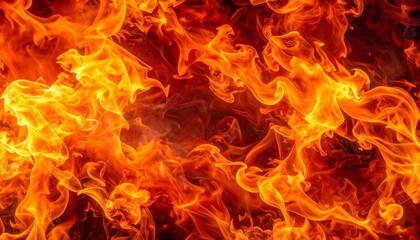 激しい火炎が連続して燃え上がり、赤とオレンジのグラデーションが美しい熱の渦を描くダイナミックな背景

