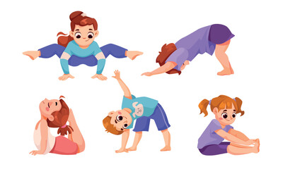 A Variety of Kids Engaged in Practicing Yoga Poses Illustrated in a Colorful Cartoon Style
