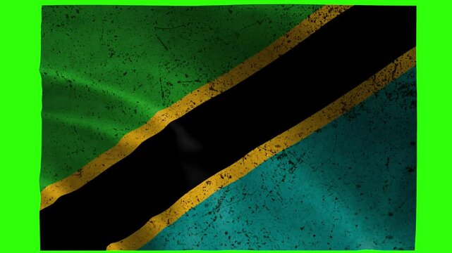 Tanzania Flag Waving Animation &ndash; 4K Grunge Style on Green Screen