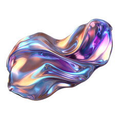 Bold holographic liquid blob shape isolated on transparent background