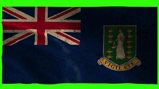 British Virgin Islands Flag Waving Animation &ndash; 4K Grunge Style on Green Screen