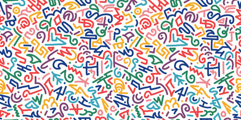 Abstract seamless geometric doodle pattern. Creative abstract style art background with basic shapes. Vector flat hand drawn banner.