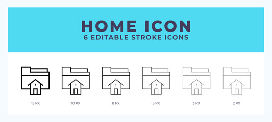 Home icon set with different stroke. Vector illustration with editable stroke.