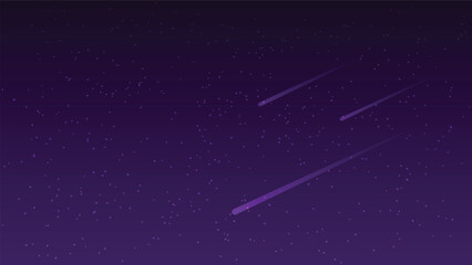 starry night sky with meteor. landscape cartoon scene background