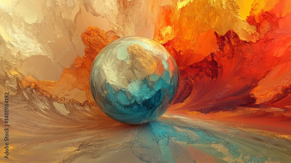 Poster futuristic abstract background featuring a central glowing sphere with 3d elements and gradient ligh