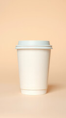 Plain White Takeaway Coffee Cup Mockup on Beige Background
