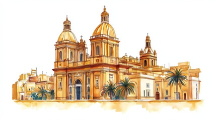 Obraz premium St. Johns Co-Cathedral. St. Johns Co-Cathedral hand drawn watercolor illustration