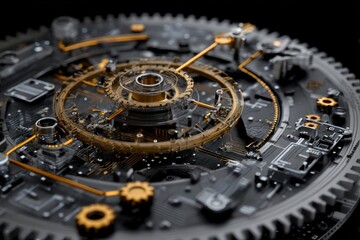 Futuristic gear with embedded circuitry, highlighting advanced technological features.
