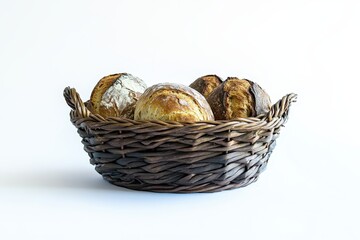 Rustic artisan bread rolls in a wicker basket